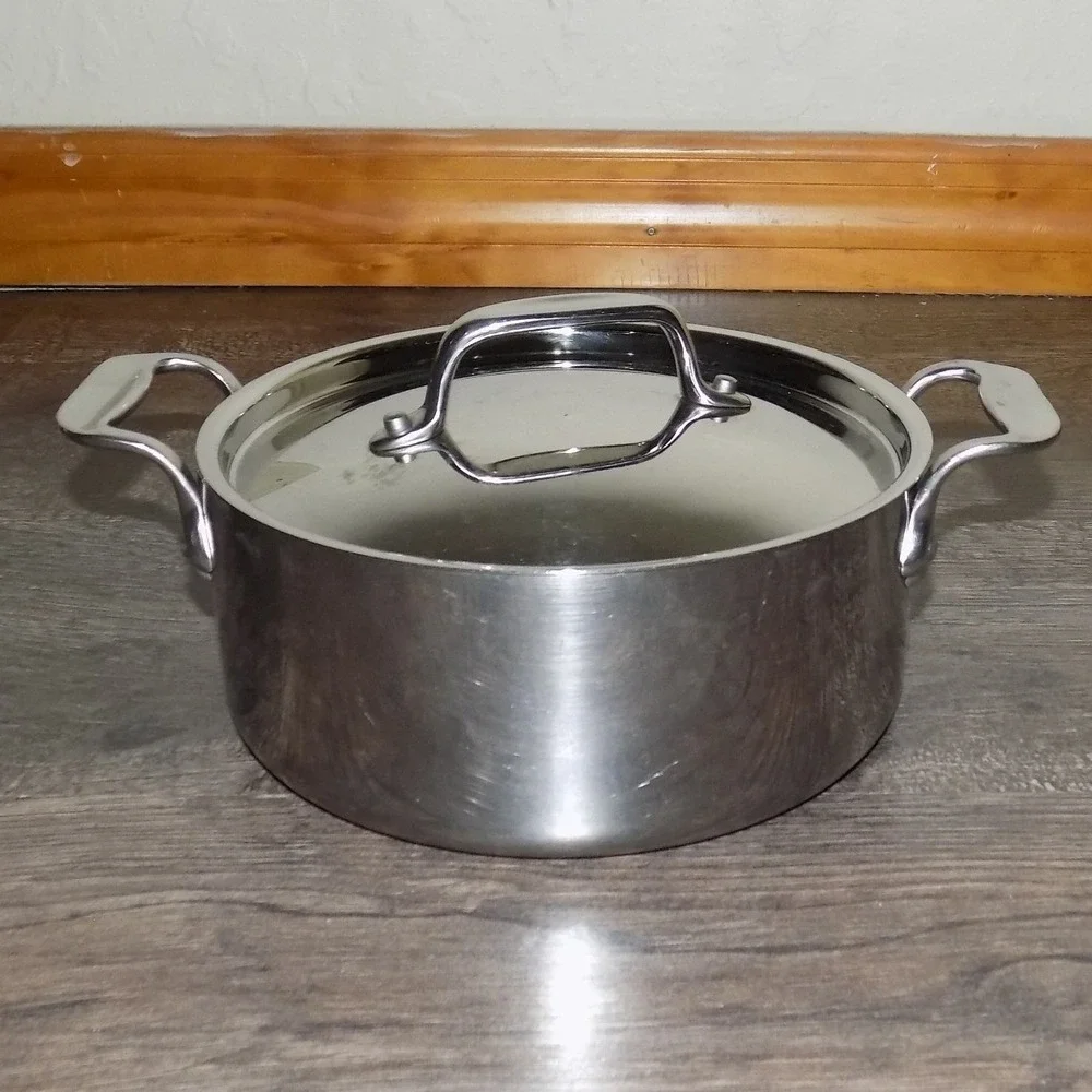 All-Clad 3qt Stock Pot 8in Silver Good Stainless Steel Tri-Ply Bonded with Lid